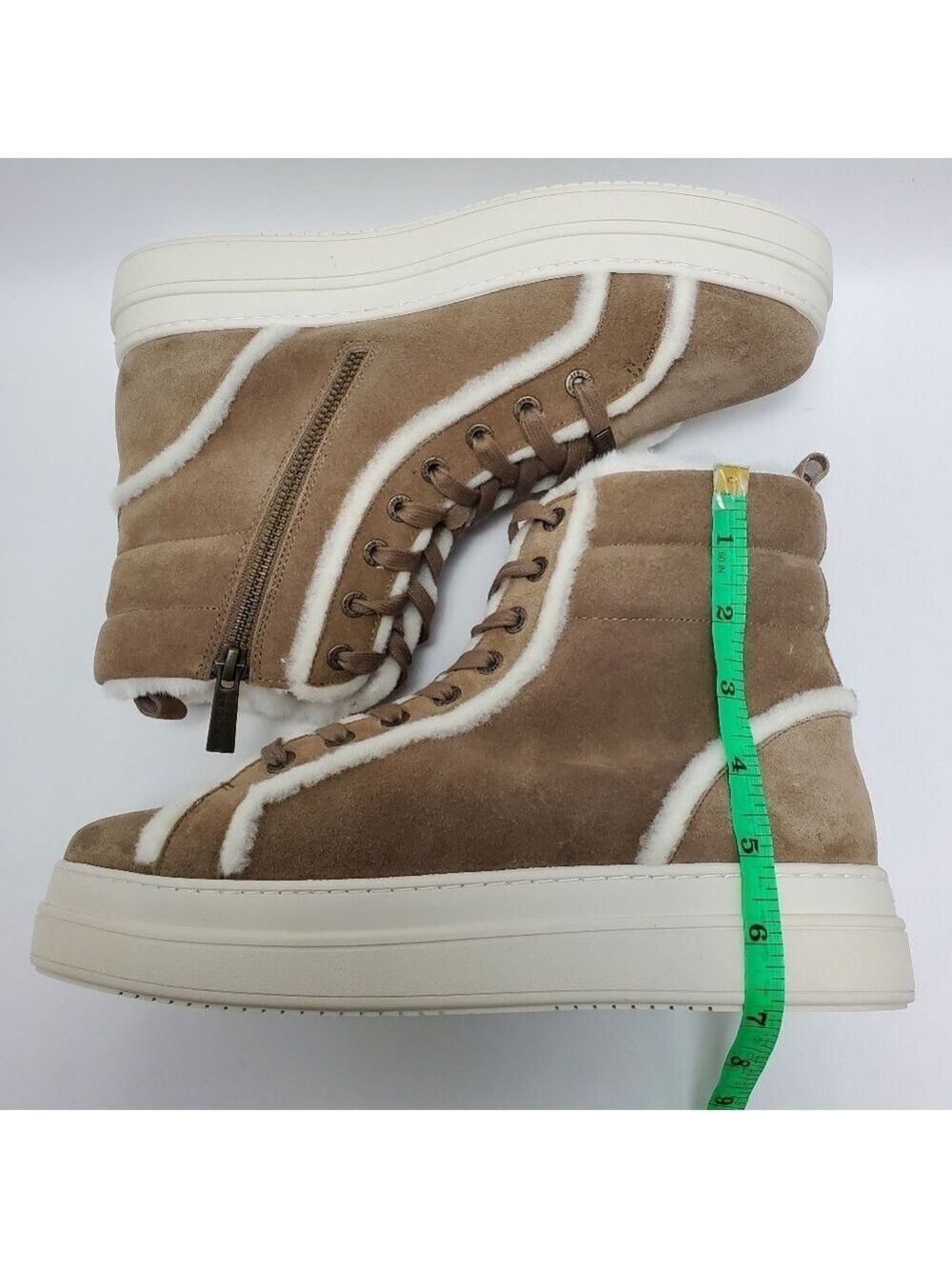 J Slides NYC Nadal Faux Fur High Top Platform Boot Sneakers Taupe Suede Size 9.5 - Picture 11 of 15